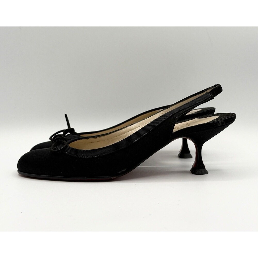 Christian Louboutin Black Satin Slingback Kitten Heels Vintage Sz EU 37.5 - Picture 3 of 13